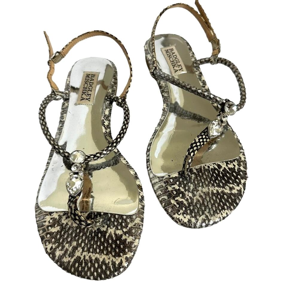 Badgley Mischka Snakeskin Jeweled Flat Sandals